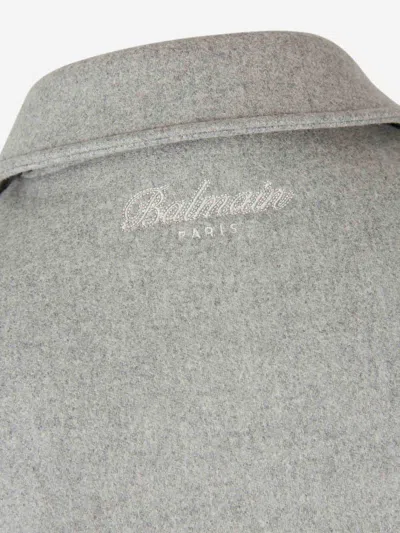 Balmain Gray Bicolor Wool Varsity Bomber Jacket In Black