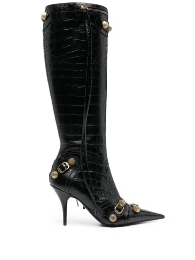 Balenciaga Crocodile Effect Leather Stiletto Heel Boots In Multi