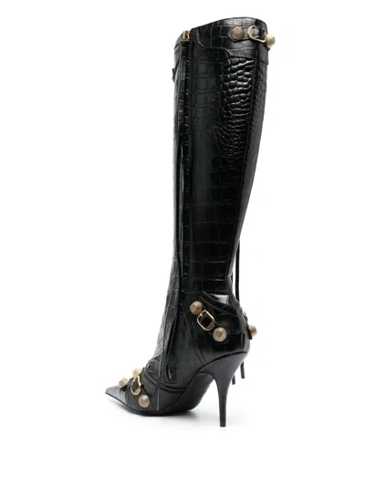 Balenciaga Crocodile Effect Leather Stiletto Heel Boots In Multi