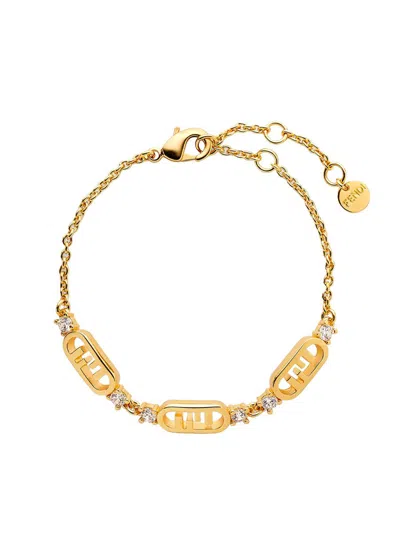 Fendi Chain Bracelet Featuring Crystal Embellishments In Gray