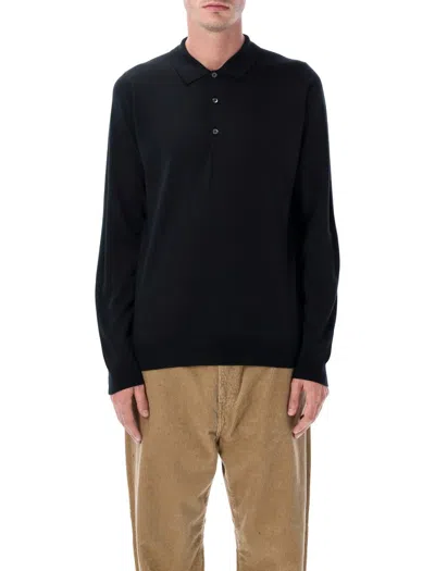 John Smedley Belper Extra Fine Merino Wool Polo Shirt In Black