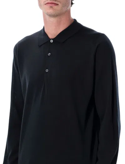 John Smedley Belper Extra Fine Merino Wool Polo Shirt In Black