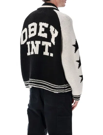Obey Star-detail Zip-up Cardigan In Black