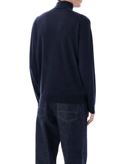 John Smedley Cherwell Extra Fine Merino Wool Roll Neck Jumper In Blue