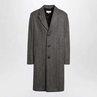 Maison Margiela Herringbone Pattern Single Breasted Coat In Gray