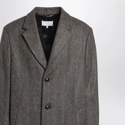 Maison Margiela Herringbone Pattern Single Breasted Coat In Gray