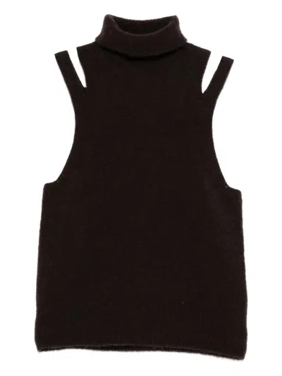 Roberto Collina Cashmere And Silk Turtleneck Sleeveless Top Clothing In Black
