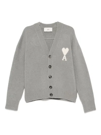 Ami Alexandre Mattiussi Ami Paris Ami Paris De Coeur Wool Cardigan In Gray