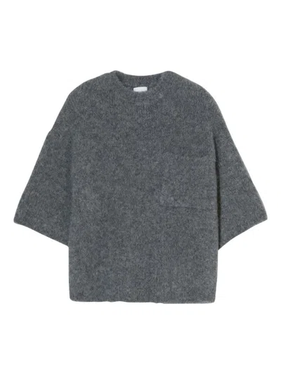 Closed Round-neck Knitted Sweater In Gray