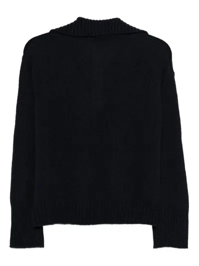 Roberto Collina V-neck Wool Polo Sweater With Ribbed Cuffs In Black