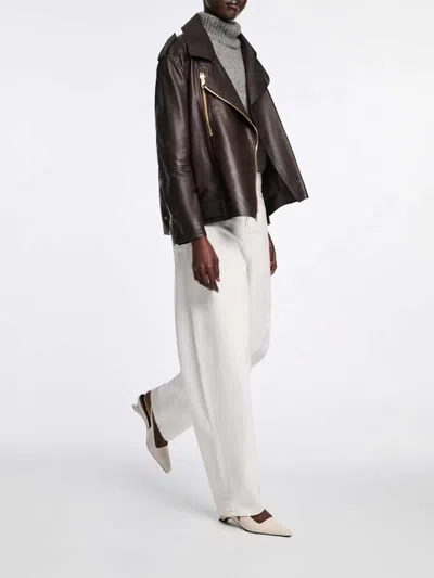 Dorothee Schumacher Long-sleeved Leather Jacket In Brown