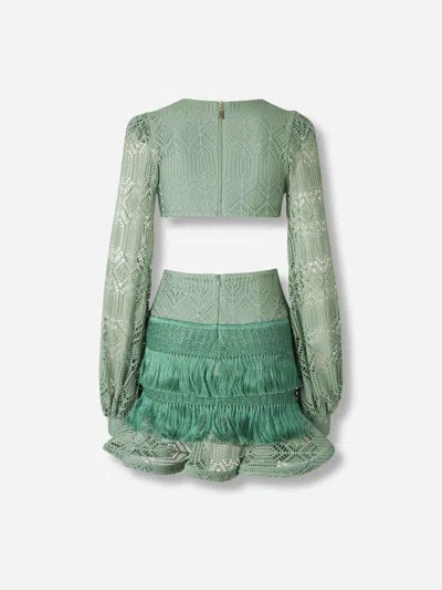Patbo Fringeed Long-sleeve Mini Dress In Green