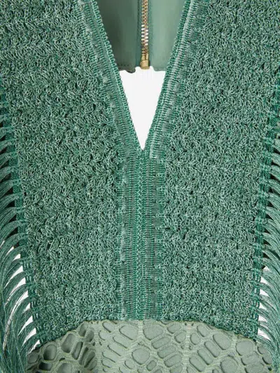 Patbo Fringeed Long-sleeve Mini Dress In Green