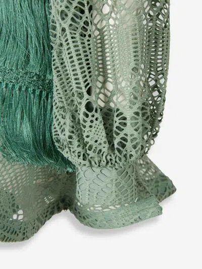 Patbo Fringeed Long-sleeve Mini Dress In Green