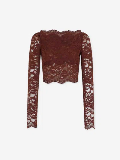 Rabanne Intricate Floral Lace Long-sleeve Top In Brown