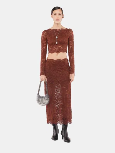 Rabanne Intricate Floral Lace Long-sleeve Top In Brown