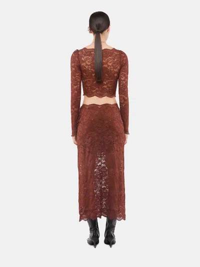 Rabanne Intricate Floral Lace Long-sleeve Top In Brown