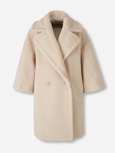 Herno Double Breasted Coat In Neutral