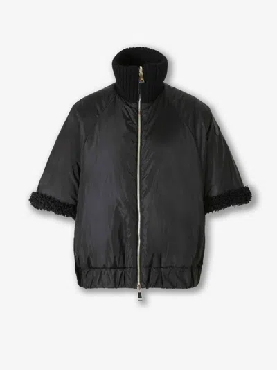 Moncler Reversible Leather-trimmed Cape In Black