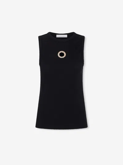 Rabanne Fitted Ribbed Tank Top With Metallic Logo Detail In Black