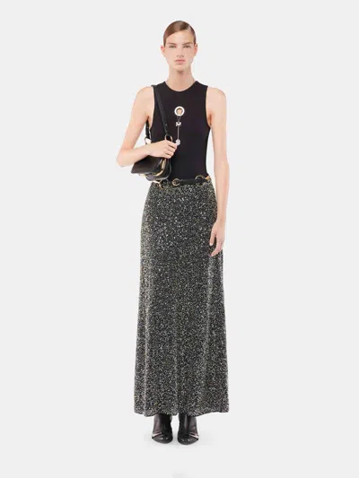 Rabanne Fitted Ribbed Tank Top With Metallic Logo Detail In Black