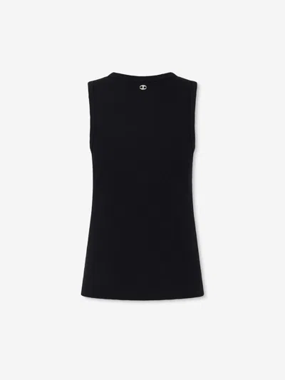 Rabanne Fitted Ribbed Tank Top With Metallic Logo Detail In Black