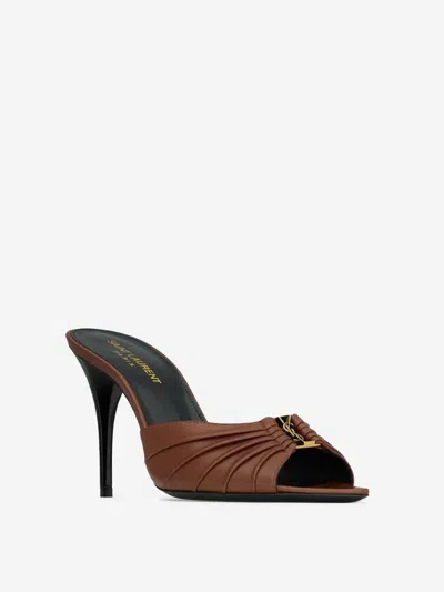 Saint Laurent Babylone Lambskin Mules In Brown