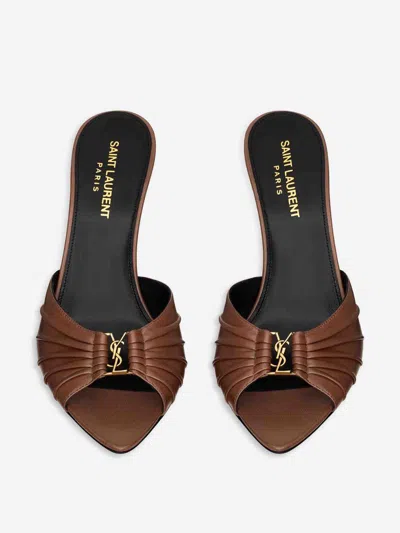 Saint Laurent Babylone Lambskin Mules In Brown