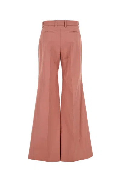 Chloé Pleated High-rise Cotton Flared Pants In Pink