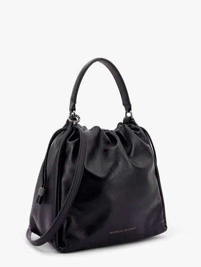Brunello Cucinelli Women Bucket Mellow Leather Bucket Bag With Monili Detail In Black
