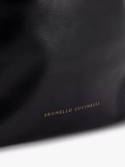 Brunello Cucinelli Women Bucket Mellow Leather Bucket Bag With Monili Detail In Black