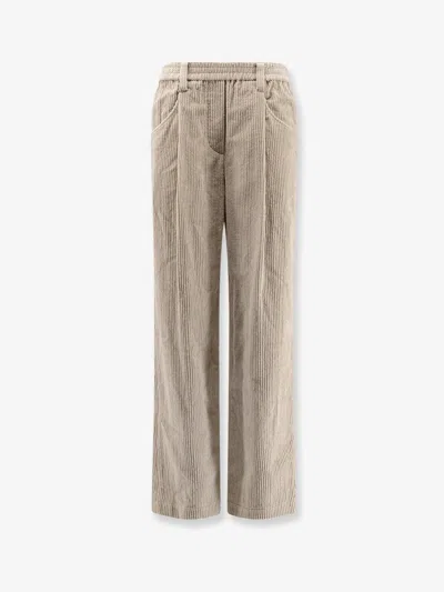 Brunello Cucinelli Women Corduroy Velvet Baggy Trousers In Brown