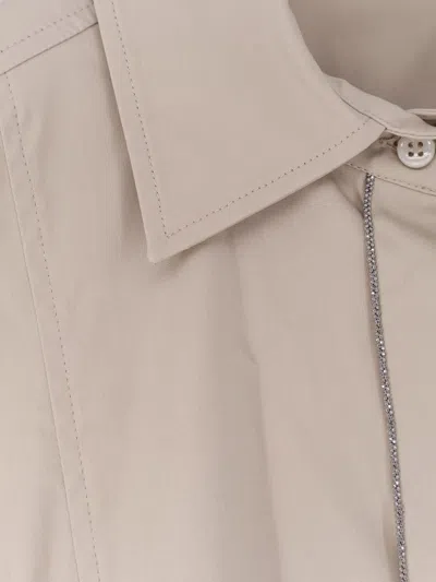 Brunello Cucinelli Women Cotton Blend Shirt With Monili Detail In Brown