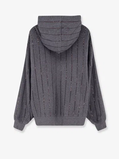 Brunello Cucinelli Women Dazzling Chalk Stripe Embroidery Cotton Sweatshirt In Gray