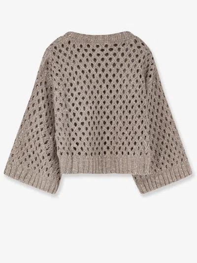 Brunello Cucinelli Women Dazzling Net Silk And Linen Blend Sweater In White