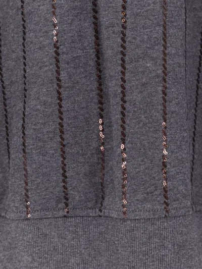 Brunello Cucinelli Women Dazzling Chalk Stripe Embroidery Cotton Sweatshirt In Gray