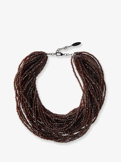 Brunello Cucinelli Women Glass And Silver Necklace In Brown