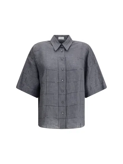 Brunello Cucinelli Women Linen Shirt In Gray