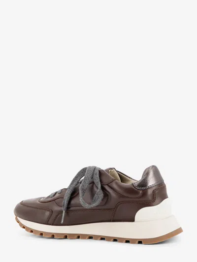Brunello Cucinelli Leather Low-top Sneakers Contrast Sole In Brown