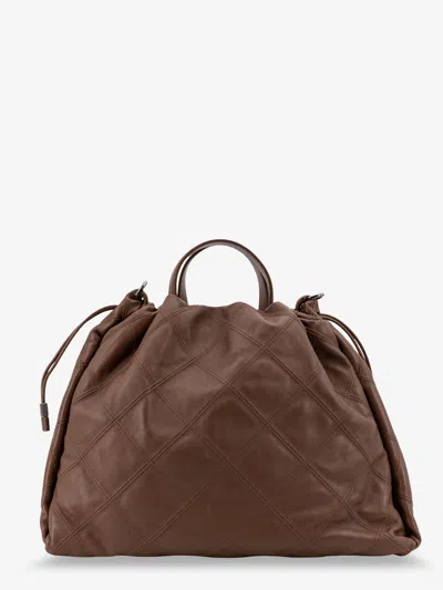 Brunello Cucinelli Women Mellow Quilted Leather Shopper Bag With Monile In Brown