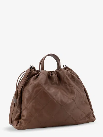 Brunello Cucinelli Women Mellow Quilted Leather Shopper Bag With Monile In Brown