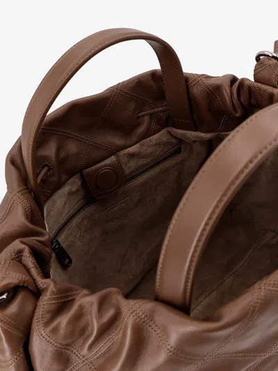 Brunello Cucinelli Women Mellow Quilted Leather Shopper Bag With Monile In Brown