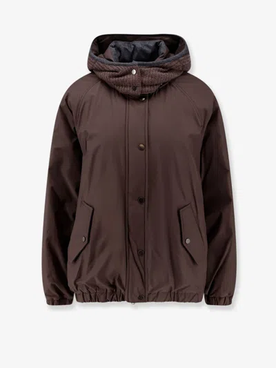 Brunello Cucinelli Women Nylon And Cotton Hooded Jacket In Brown