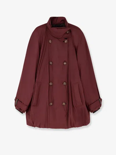 Brunello Cucinelli Women Nylon And Cotton Long Jacket In Burgundy