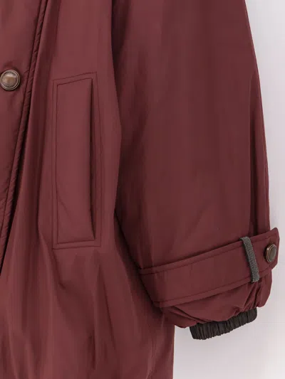 Brunello Cucinelli Women Nylon And Cotton Long Jacket In Burgundy