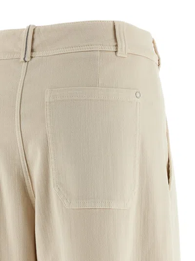 Brunello Cucinelli Wide Leg Pleated Trousers Pockets In Neutral