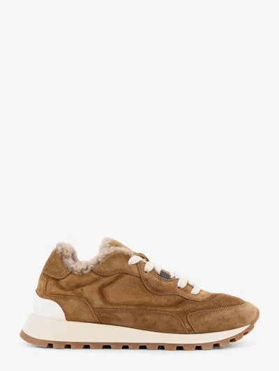 Brunello Cucinelli Women Suede Sneakers With Fur Lining In Brown