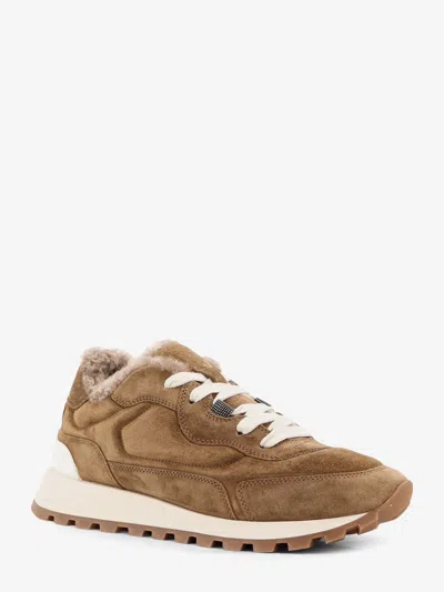 Brunello Cucinelli Women Suede Sneakers With Fur Lining In Brown