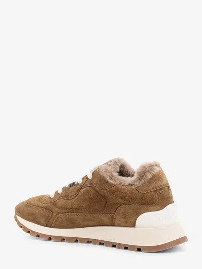 Brunello Cucinelli Women Suede Sneakers With Fur Lining In Brown