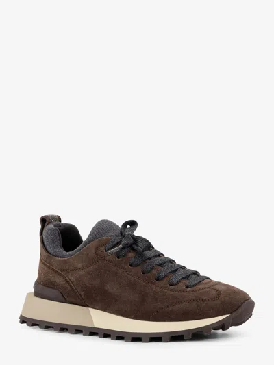 Brunello Cucinelli Women Suede Sneakers With Monili Detail On The Back In Brown